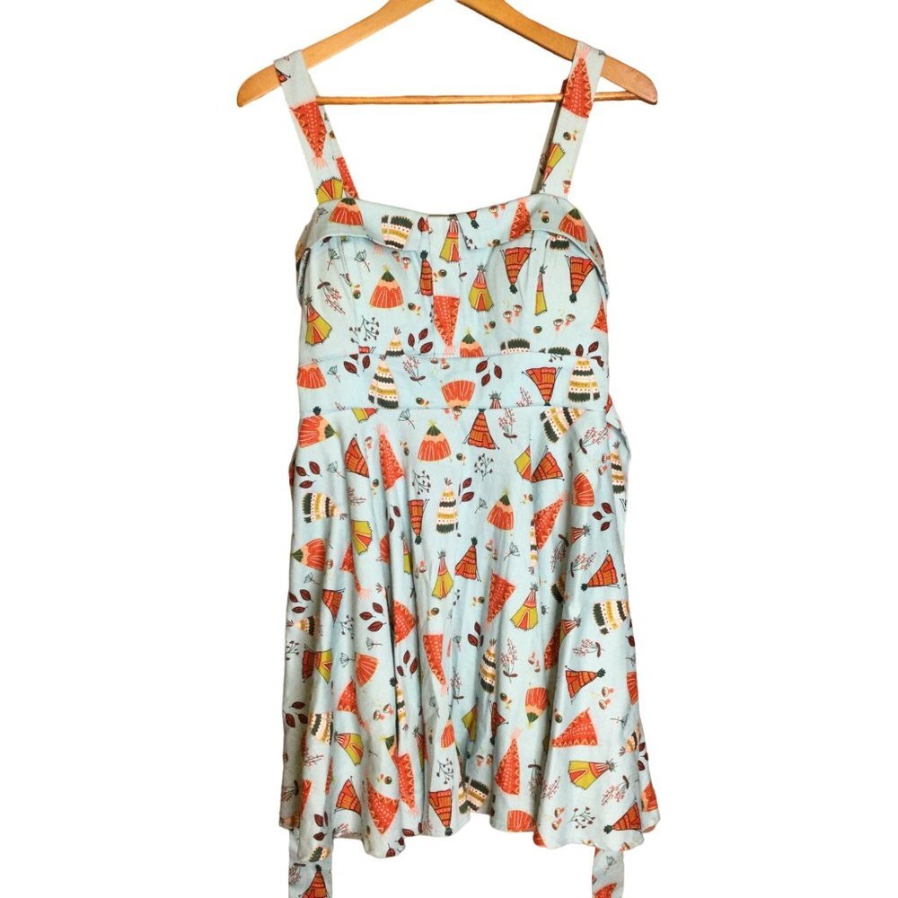 Ixia Women's Teepee Leaf Print Fit and Flare Dress Sleeveless Blue Size Large